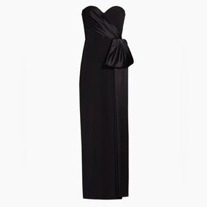 Saks Strapless Black Satin-Detailed Maxi Gown